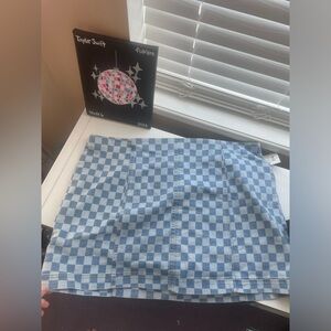 NWT checkered denim mini skirt